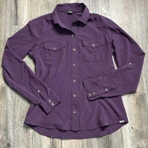 Eddie Bauer Women’s Eggplant Button Down Long Sleeve Shirt, size XS.